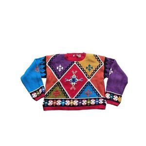 Vintage 90s bright color block, funky triangle sweater